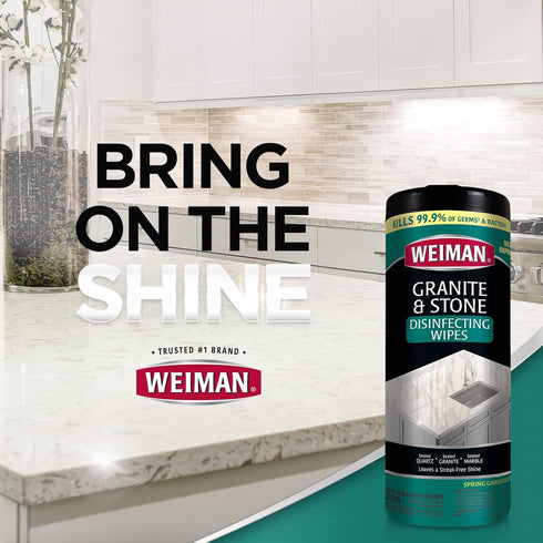 Weiman Granite Cleaner and Polish - 30 Wipes for Granite, Marble, Quartz, and More (Pack of 1)