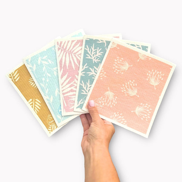 Harps&Seb 5 Pack Reusable Swedish Dishcloths - Super Absorbent, Washable, Biodegradable, Non-Scratch Kitchen Towels