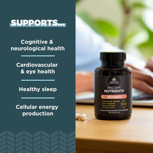 Ancient Nutrition Vitamin B Complex Supplement, 60 Capsules, 8 Balanced B-Vitamins, Supports Healthy Energy Levels,