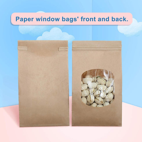 BagDream Small Bakery Bags with Window - 50Pcs, 3.54x2.36x6.7 Inches, Kraft Brown Paper Bags for Treats