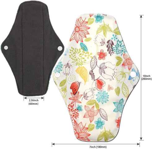 Reusable Menstrual Pads (7 in 1, 10in*7in), PHOGARY Bamboo Cloth Pad for Heavy Flow with Wet Bag, Washable Overnight