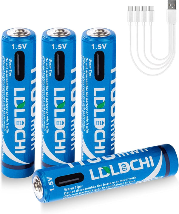 LDLDCHI 1100mWh Triple A Rechargeable Batteries - 4 Pack 1.5V AAA Lithium Batteries,