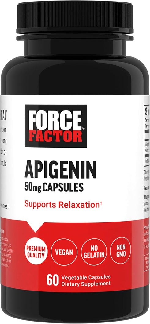 FORCE FACTOR Apigenin Supplement, 60 Capsules, 50mg, Relaxation and Stress Support, Powerful Bioflavonoid and