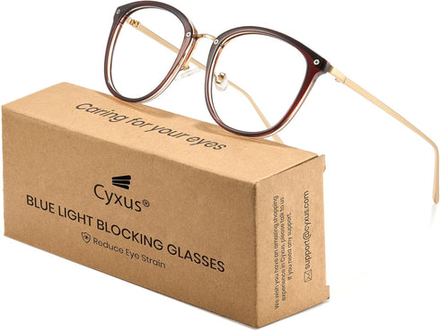 Cyxus TR90 Cat Eye Women Eyewear Frames - Round Stylish Retro Metal Blue Light Glasses, UV Blocking