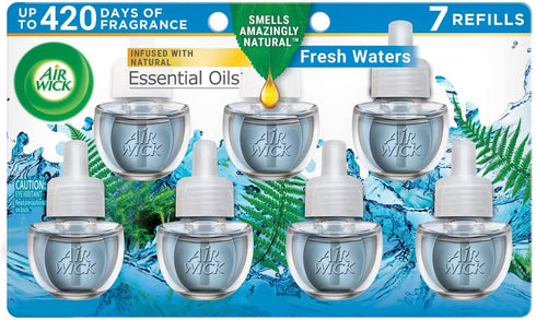 Air Wick Plug in Scented Oil Refill, 7 Ct, Fresh Waters, Essential Oils Air Freshener