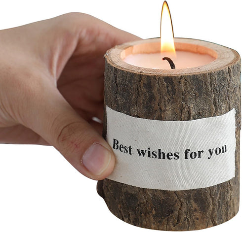 T-shin Country Log Aroma Candle with Holder,Wooden Rustic Style Natural Hand-Carved Soy Wax Decorative Candle for Table