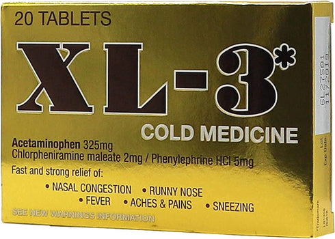 XL-3 Cold and Flu Temporary Reliefs, Nasal Congestion, Fever, Aches and Pains, Non-Drowsy, 2-Pack of 20 Tablets