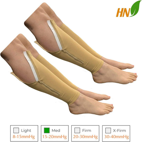Footless Zipper Compression Leg Calf Shin Sleeve, 15-20 mmHg, 2 Pairs (Beige Combo, 4X-Large)