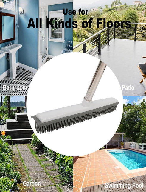 Rubber Broom with Handle, Removing Cats Dogs Hair for Floors, Carpets, Tiles, Windows, and Gardens