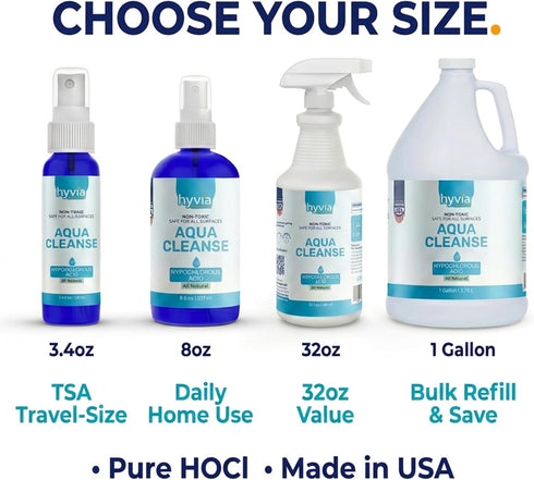Hyvia Health 3.4 oz (100ml) AquaCleanse Hypochlorous Acid Spray - Travel Size All-Purpose Cleaner with HOCL