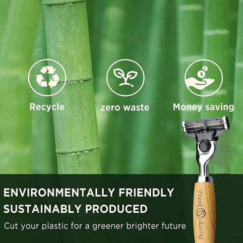 Manual Razor, 3 Blade Razor with Natural Bamboo Handle, Unisex Sustainable Shaving Razor
