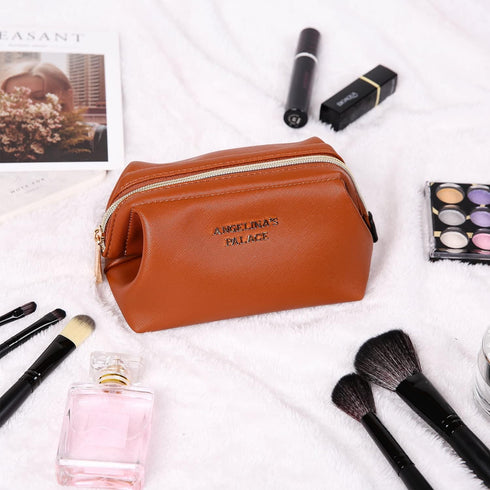 Vegan Leather Waterproof Travel Cosmetic Bag by Angelina's Palace - Toiletry Organizer Makeup Pouches