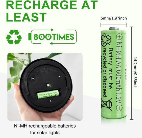 Rechargeable AA Batteries for Solar Lights, 600mAh 1.2V, 12PCS AA Rechargeable Batteries