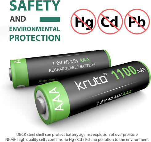 Kruta AAA 1100mAh High Capacity 1.2V Ni-MH Rechargeable Solar Lights Battery (Pack of 12)