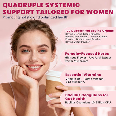 Raised,120 Beef Organ Supplement for Women, Beef Liver, Kidney, Heart & Uterus Tissue, with Multivitamins, Folate