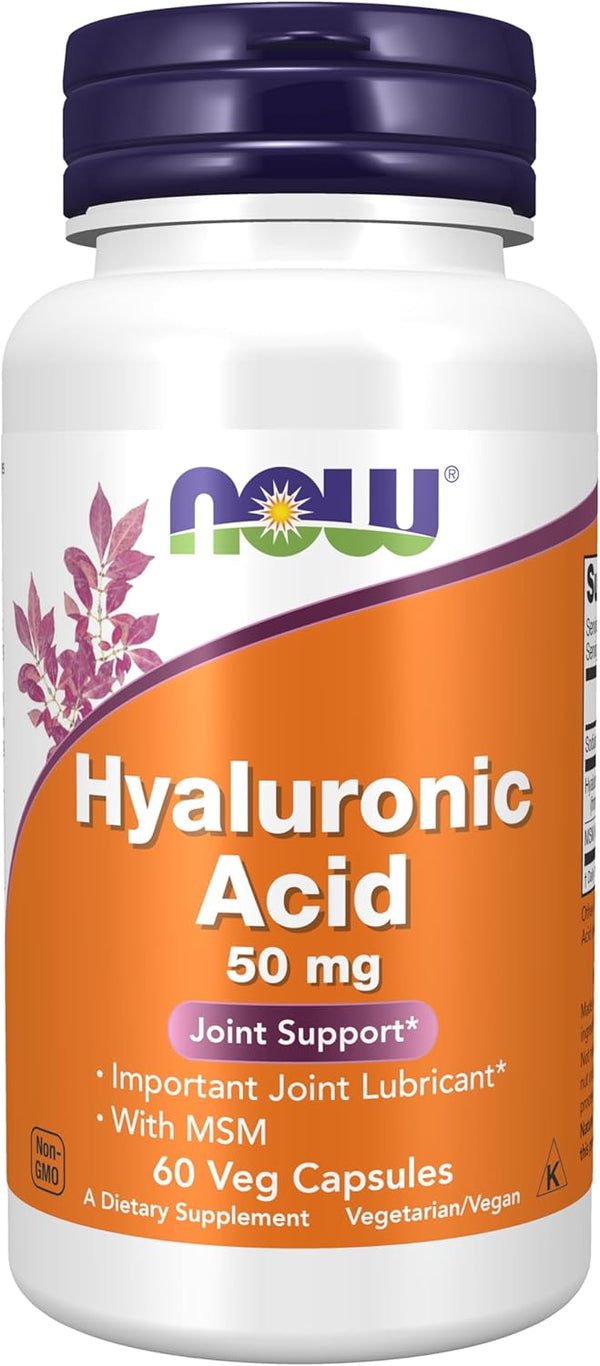NOW Supplements Hyaluronic Acid 50 mg with MSM - 60 Veg Capsules for Joint Support
