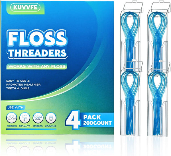 Floss Threaders, Deep Clean Floss for Braces, Bridges, Implants, 200 Count (Pack of 4)