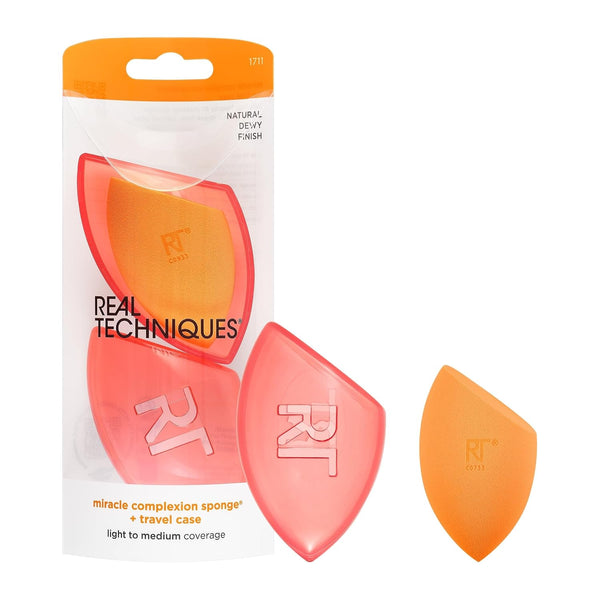 Real Techniques Miracle Complexion Sponge + Travel Case, 2 Piece Set, Makeup Blending Sponge for Foundation, Latex-Free