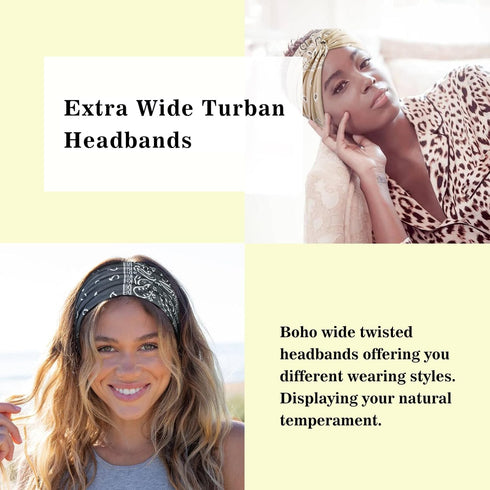 Tobeffect Wide Headbands for Women, 7'' Extra Wide Boho Headwraps, Stretchy Hair Accessories