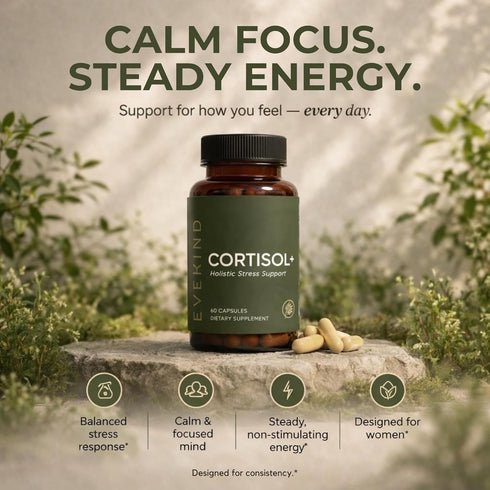 Reset KSM-66 60 EVEKIND Cortisol Supplement for Women | Stress Support for Mood, Energy & Hormone Balance | Calm, Focus