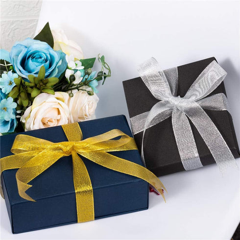 Molshine 50yard (2rolls) Gold Organza Ribbons - Shimmer Sheer Thin Glitter Ribbon for DIY and Christmas Decoration
