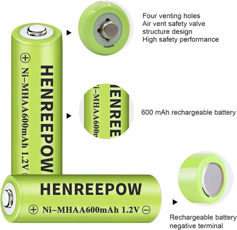 Henreepow Ni-MH AA Rechargeable Batteries, Double A High Capacity 1.2V Pre-Charged for Garden Landscaping Outdoor Solar