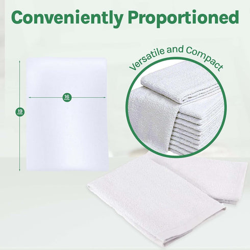 24 Pack 16x19 Bar Mop Towels, White Absorbent Cotton Kitchen Towels for Home, Restaurant, Bar Glass Cleaning - 30 oz