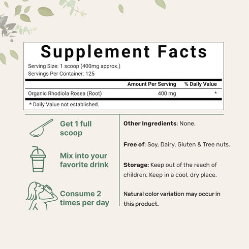 Micro Ingredients Organic Rhodiola Rosea Root Extract, 50g Powder | Adaptogenic Herb Based Supplement with Active Rosavins & Salidrosides | Supports Energy & Relaxation | No GMOs, Filler Free