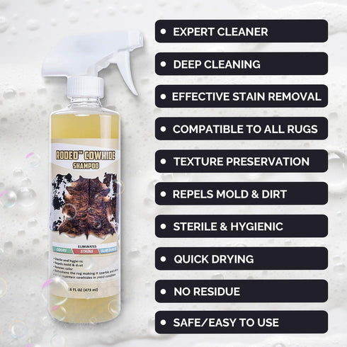 Rodeo Cowhide Rug/Carpet Cleaning Solution Shampoo - Deep Cleaning Spot Cleaner for Hide Rugs & Upholstery - Lemon