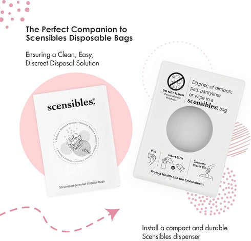 Scensibles Bathroom Dispenser for Menstrual Care Disposal - Bag Dispenser and Refill Boxes - for Tampons, Pads, Other