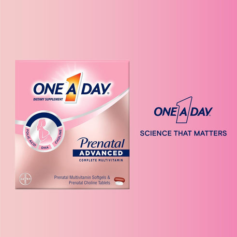 One A Day Women's Prenatal Advanced Multivitamin, Brain Support with Choline, Folic Acid, Omega-3 DHA & Iron, 60 Count