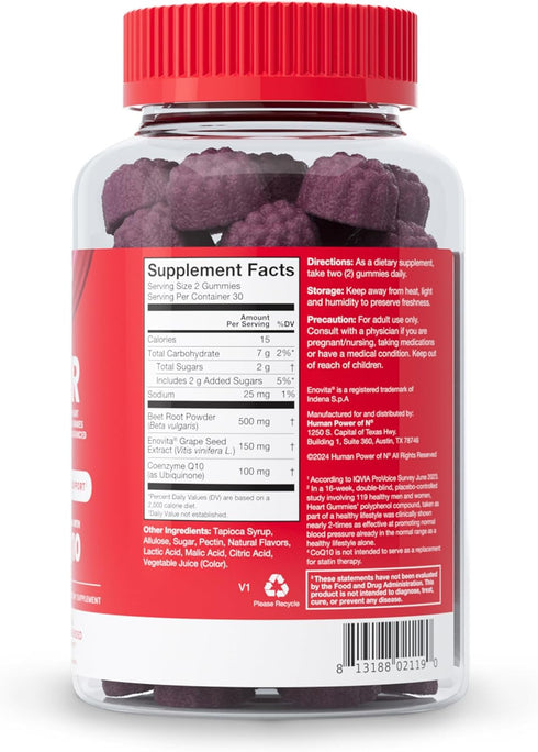 humanN SuperBeets Heart Gummies Advanced - 100mg of CoQ10 Plus Beetroot & Grape Seed Extract - 60 Count