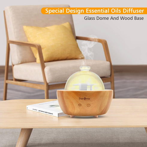 HiiTii 200 ml Wood Base Ultrasonic Essential Oil Diffuser Air Humidifier, Glass Oil Diffuser for Home Office Hotel