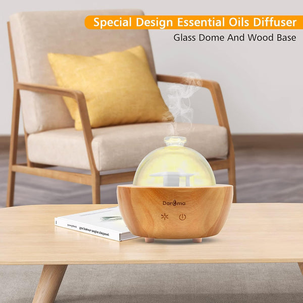 HiiTii 200 ml Wood Base Ultrasonic Essential Oil Diffuser Air Humidifier, Glass Oil Diffuser for Home Office Hotel