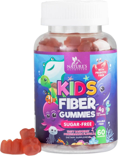 Kids Fiber Gummy Bears Supplement | 60 Gummies | Sugar Free Daily Prebiotic Fiber for Kids, Vegan, Berry Flavor