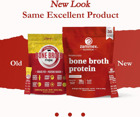 Zammex Packets-18g Go-30 Packets-Supports (15 Bone Broth Collagen Protein-Beef Bone Broth Powder to Travel Stick Skin