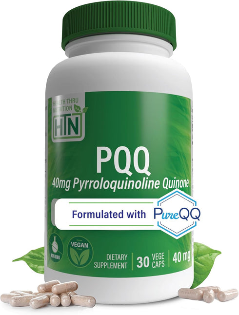 Health Thru Nutrition PQQ 40mg - 30 Servings of Pyrroloquinoline Quinone as PureQQ - Certified Vegan Capsules