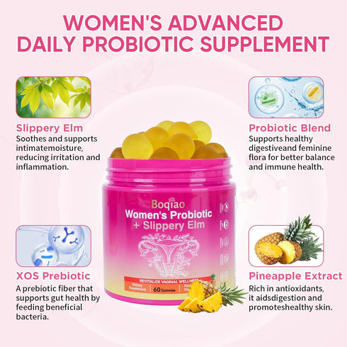 Gummies 60 Gummies Immune Feminine Probiotics with Slippery Elm - Pineapple for Women ph Balance, Vaginal Probiotics