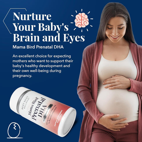 Best Nest Wellness Mama Bird Prenatal DHA Vitamin, 500 mg Triglyceride Fish Oil, Easy to Swallow Lemon Flavor, 60 Ct
