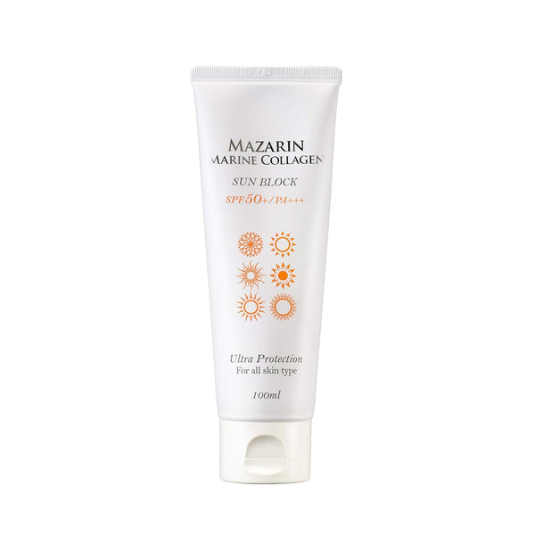 Mazarin Marine Collagen Sun Screen SPF50+ PA+++ - 100ml Big Size for All Skin Types, 3 IN 1 (Brightening, Anti-Wrinkle,