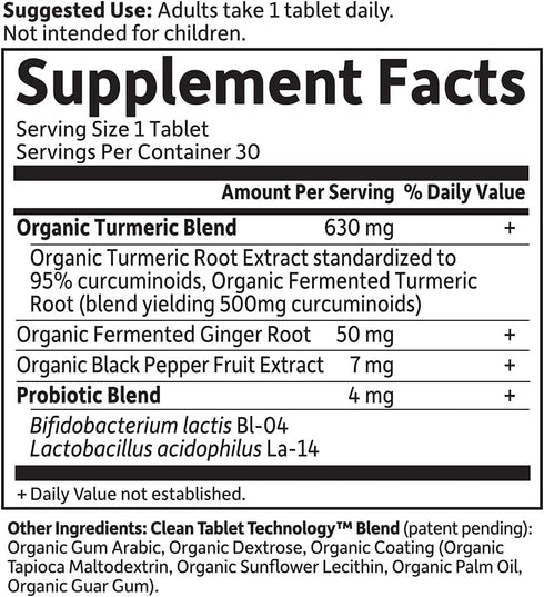 Garden of Life Organics Maximum Strength Turmeric Joints & Mobility Support - 30 Tablets, 500mg Curcumin & Black Pepper