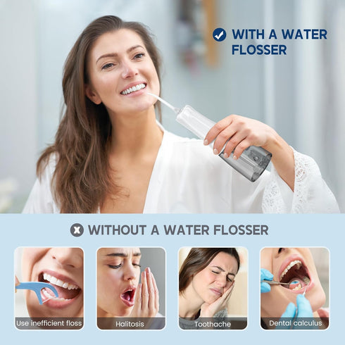 350ML Cordless Water Flosser, Dental Flosser Picks for Teeth Cleaning with 6 Jet Tips & 5 Pressure Modes (White)