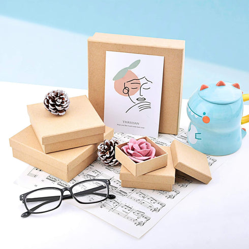 WANDIC Paper Mache Box - Set of 5 Square Mini Kraft Paper Boxes with Lids for Crafting & Storage Accessories