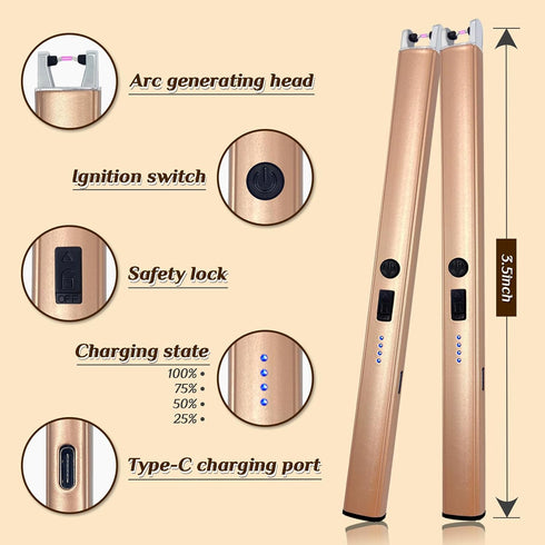 2 PCS Windproof Flameless Candle Lighter, Upgraded Electric Lighter with LED Power Display & Safety Switch for BBQ