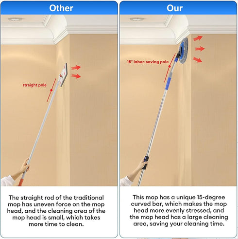 Wall Cleaner, Max 66'' Wall Mop with Long Handle, Ceiling Dust Mop with Labor-Saving Elbow Extension Pole for Cleaning
