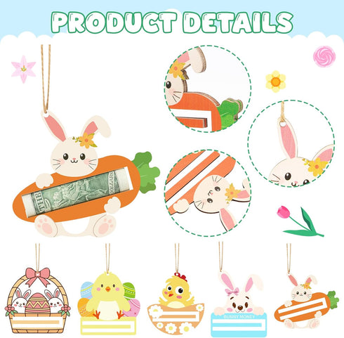 Set 10 of Wooden Easter Bunny Cash & Gift Card Holders - Perfect for Baskets