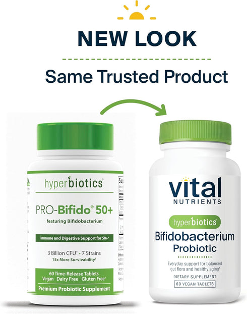 Hyperbiotics Vital Nutrients Bifidobacterium Probiotic | 7 Targeted Strains | 60 Tablets