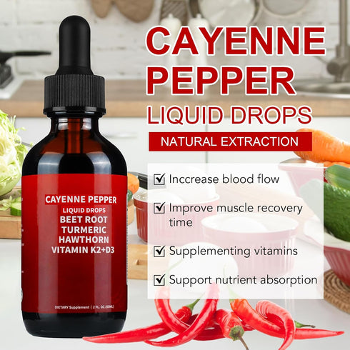 K2 D3, 60ml Cayenne Pepper Drops, Cayenne Pepper Hawthorn Beet Root Turmeric Curcumin, Vitamin & Cayenne Health
