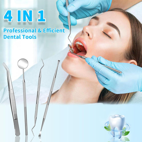 Dental Tools Professional Oral Care Hygiene Kit, Portable 4 Packs Plaque Tartar Remover Cleaner Set