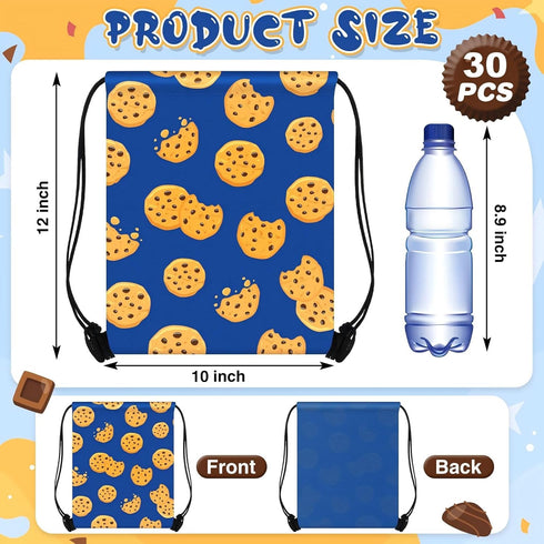 Yiyiring 30 Pcs Cookies Drawstring Gift Bags Cookies Party Favor Bags for Chocolate Chip Cookie and Milk Theme Birthday